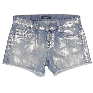 7 For All Mankind Size 30 Carlie Silver Foil Metallic Cut Off Jean Shorts